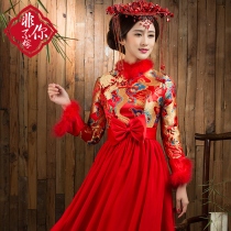 非你不嫁冬季冬装新娘红色结婚礼服长袖长款时尚旗袍敬酒服秀禾服